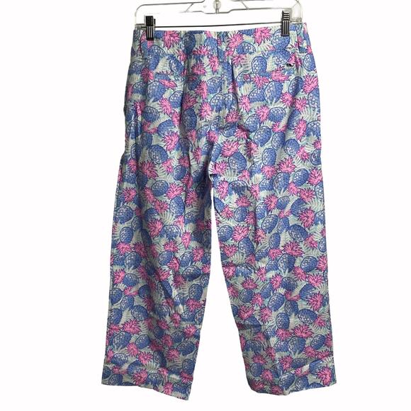 Vineyard Vines Pineapple Bowfront Blue Pineapple Linen Blend  Pants Size 2 (2359 - Picture 2 of 7